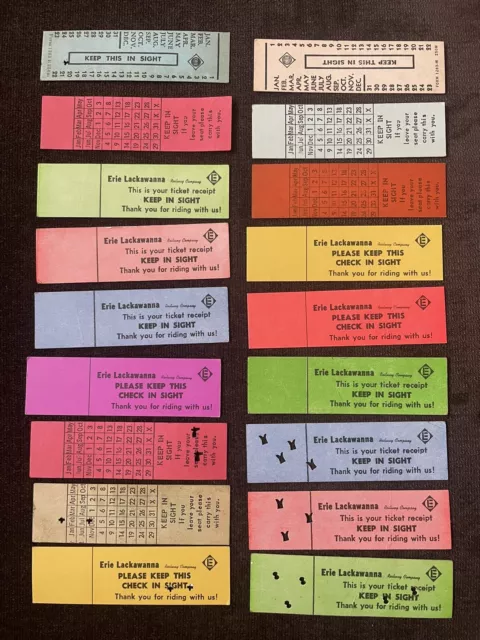Vintage Lot Of 18 Erie Lackawanna Railway Ticket Stubs Seat Checks