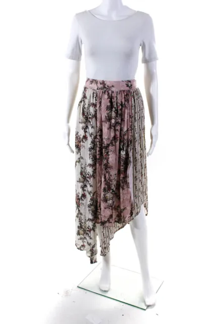 Agua Bendita Womens Floral Draped Elastic Waist A-Line Maxi Skirt Beige Size S