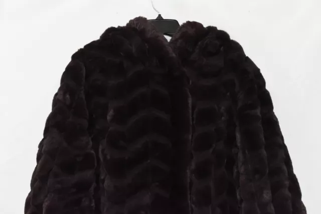 Jones New York Women's 1X Plus Size Hooded Chevron Faux-Fur Coat, Brown, $480 3