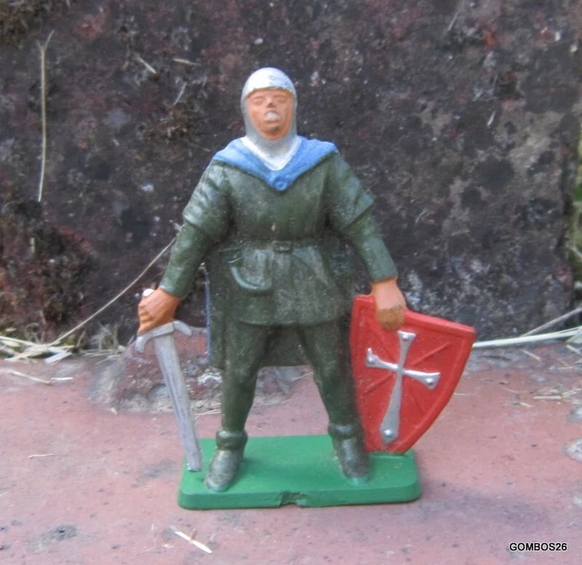 Figurine Starlux Moyen Âge - Seigneur Combattant Bouclier Barré - Boîte D'origine