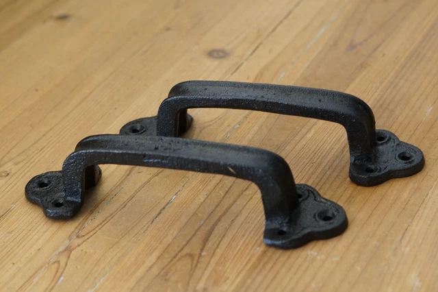 2 Cast Iron Handles Door Hardware Pull Gate Shed Drawer Cabinet Barn Black Grasp