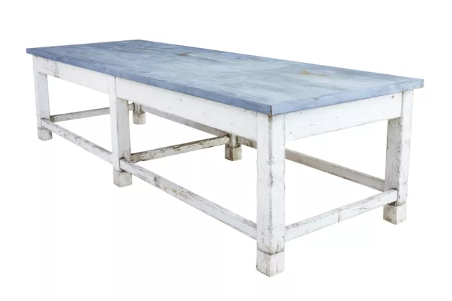 Large Early 20Th Century Pine And Zinc Industrial Table