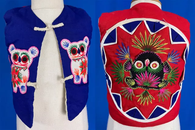 Vintage Hmong Chinese Childs Embroidery Applique Quilted Patchwork Frog Dog Vest