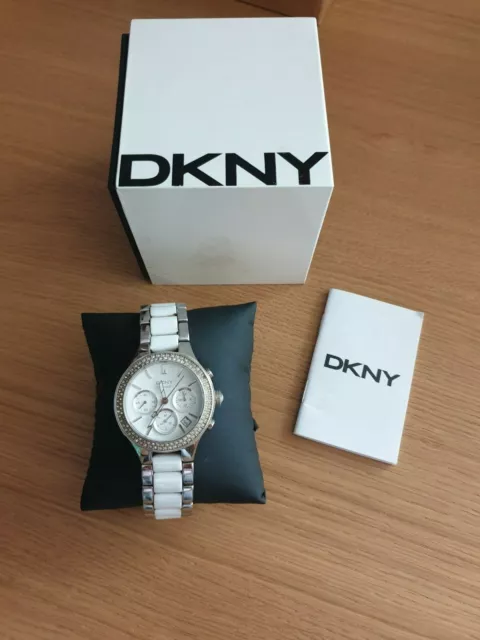 DKNY White/stainless Steel ladies watch - crystals around dial. Great condition