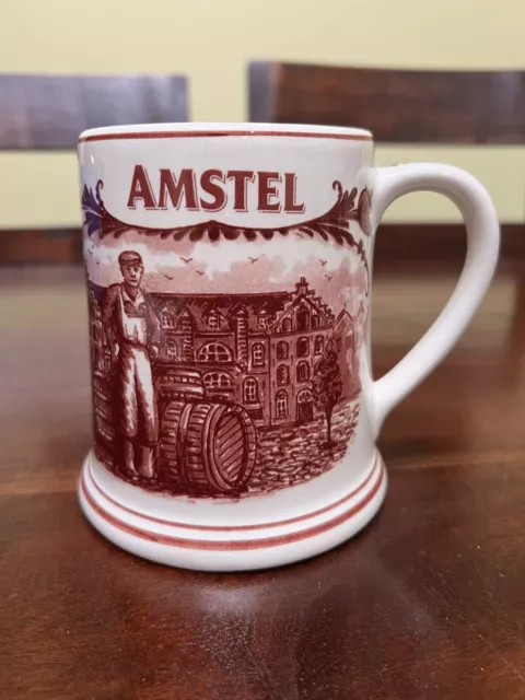 AMSTEL Beer Mug Hand Painted Red Delft -Holland 5 inch tall - vintage