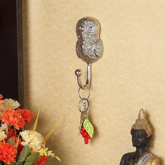 Silver Ancient Owl Wall Hook for Coat Hooks for Wall Mounted Keys Hat Hangers
