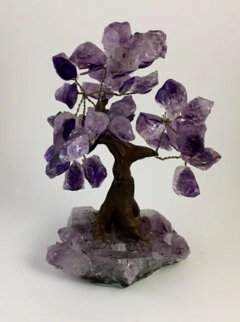 Rock Gem Amethyst Crystal Stone Tree with Wire Branches & Stone Bottom 5" Tall