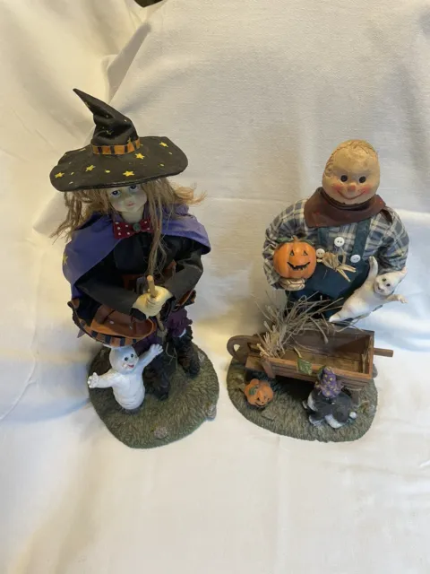 Halloween Scarecrow & Witch 13" Fabric Mache Figurines Pumpkins Ghosts Cute