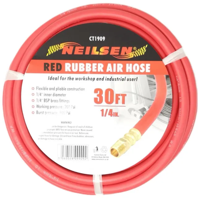 Neilsen Rubber Air Hose Line 30ft For Air Compressor 1/4" BSP 6mm Bore 300 psi