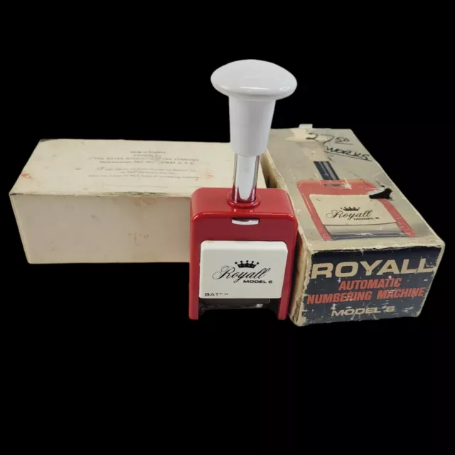 VtgBates Royall Automatic Numbering  Machine Model 6 Rare Red Made In England