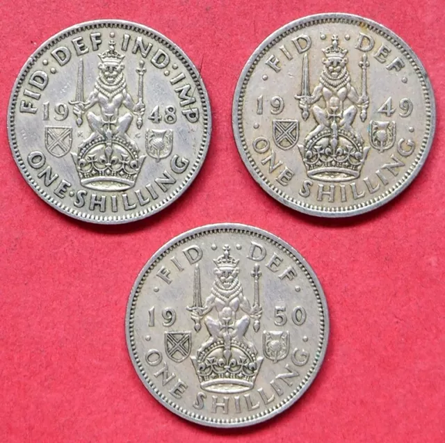 Great Britain Date Run Of 3 Collectable Scottish One Shilling Coins 1948-49-1950