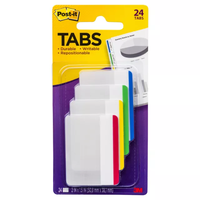 Post-it 3M Tabs 51 x 38mm 4 Assorted Primary Colors 24 Tabs 686F-1