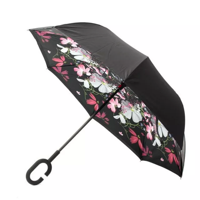 Parapluie Inversé Pliant Fleurs Anse C Anti UV anti retournement automatique