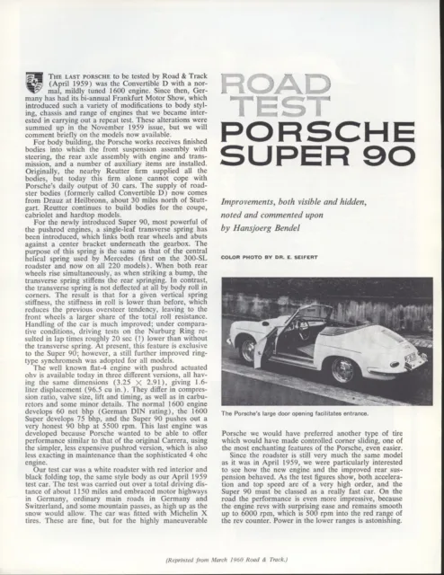 Road & Track Article Reprint from March 1960 -- Road Test Porsche Super 90 --