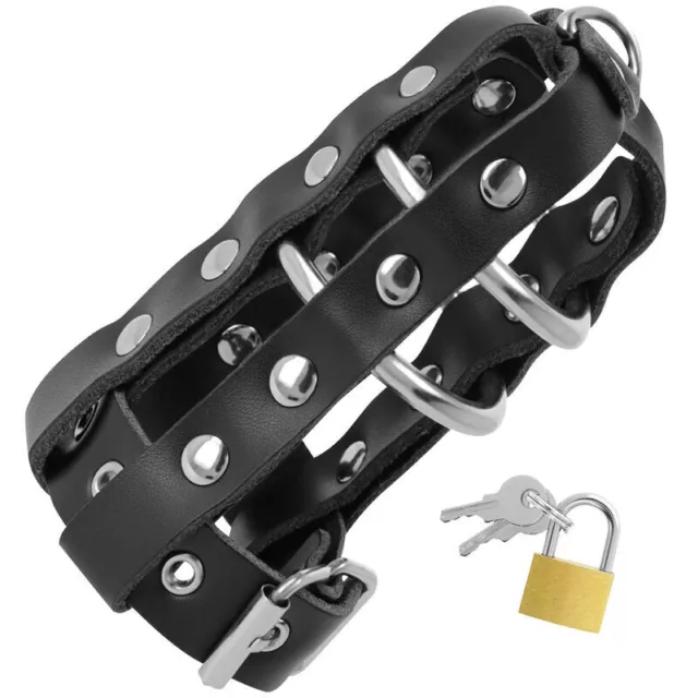 Cintura di castità uomo in cuoio con lucchetto BDSM cuckold Fetish Bondage