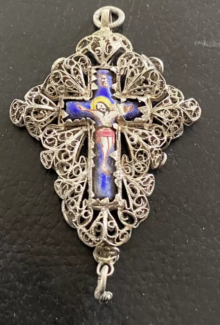 antikes filigranes Kreuz  für einen Rosenkranz -  Silber - 12 Lot