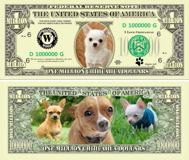 Chihuahua Puppies Dog Million Dollars $ USA Money Bill FUNNY Novelty Not Real