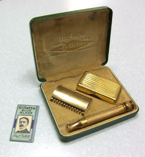 Gillette 1930 WINDSOR NEW Ball Handle Double Edge Safety Razor Set in Case CLEAN