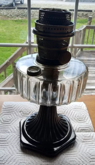 Victorian  Antique Aladdin Corinthian Black Foot Base Oil Lamp Model B Nu type