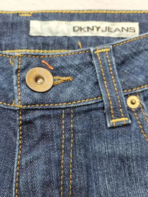 DKNY Soho Womens Jeans 2L Blue 34in Inseam Wide Leg Flare Dark Wash NWT 2