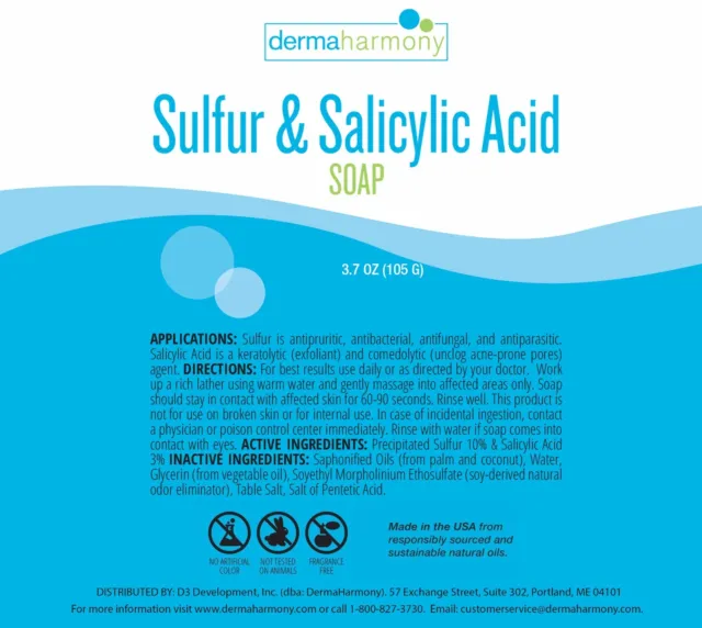 10 % de soufre et 3 % de savon à barres d'acide salicylique - DermaHarmony 3,7 oz - trois barres 3