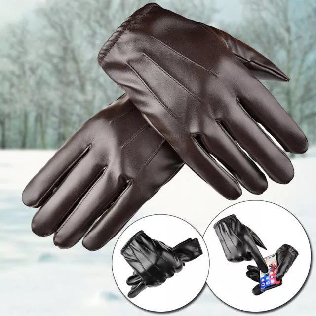 Mens Womens Winter Warm PU Leather Touch Screen Gloves Full Finger Smartphone