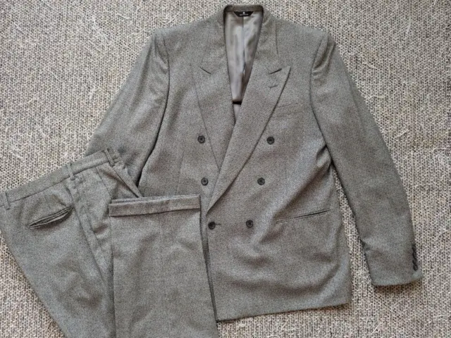 vintage USA made LANVIN double breasted 2PC suit 44L 36x36 gray wool