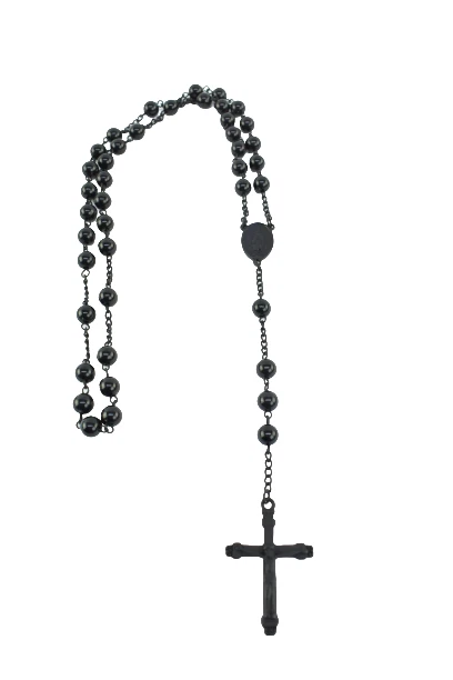 Rosary Necklace Black Chain & Beads Catholic Cross Crucifix Prayer Beads