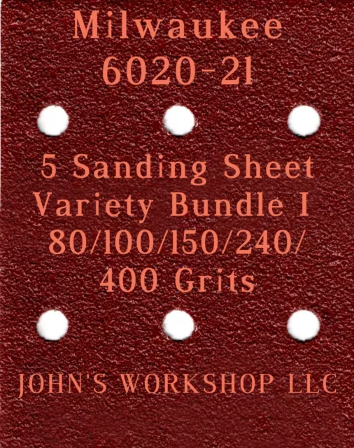 Milwaukee 6020-21 - 80/100/150/240/400 Grits - 5 Sandpaper Variety Bundle I