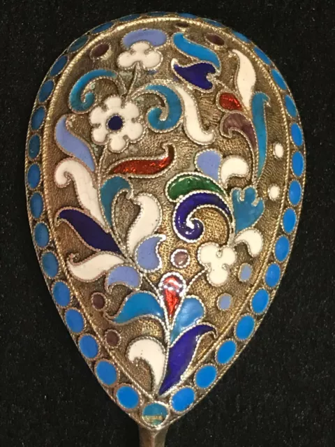 Genuine Vintage Russian Spoon Cloisonne Enamel Silver 84 Russia Imperial Antique