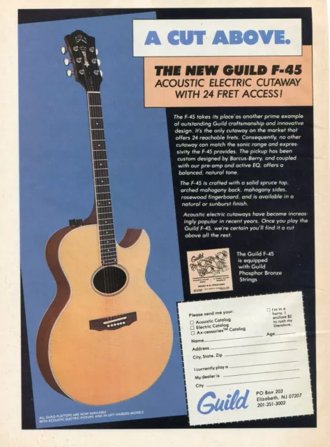 1983 Print Ad of Guild F-45 Acoustic Electric Cutaway Guitar