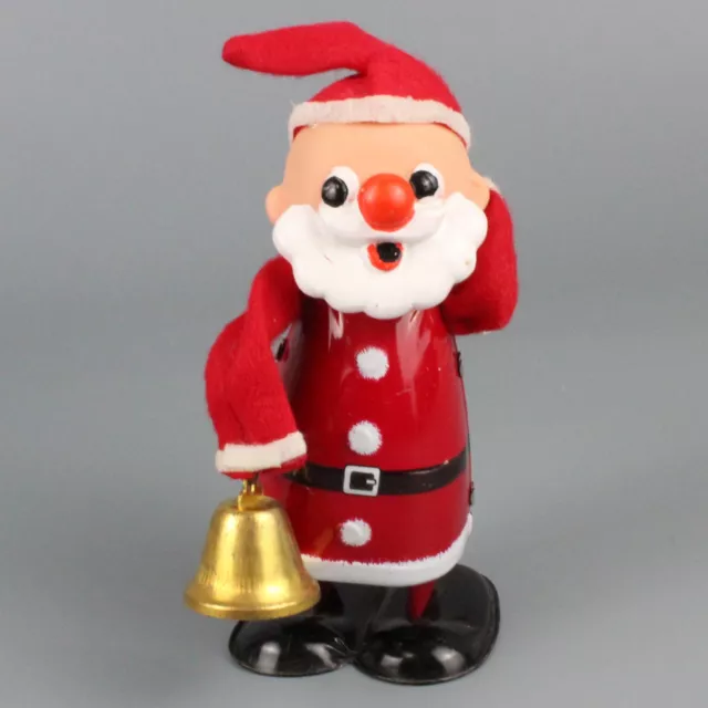 Vintage Santa Claus mechanical wind up walking bell ringing Tin Toy JAPAN Works