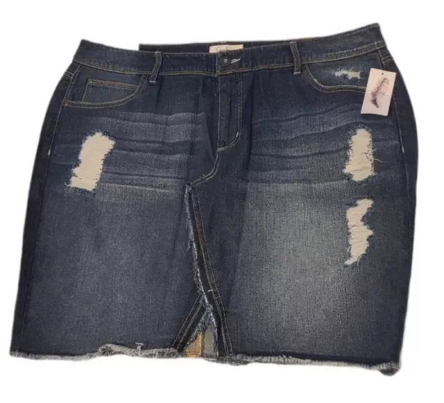 Jessica Simpson Womens Adorn High Rise 5 Pocket Distressed Denim Jean Skirt 16W