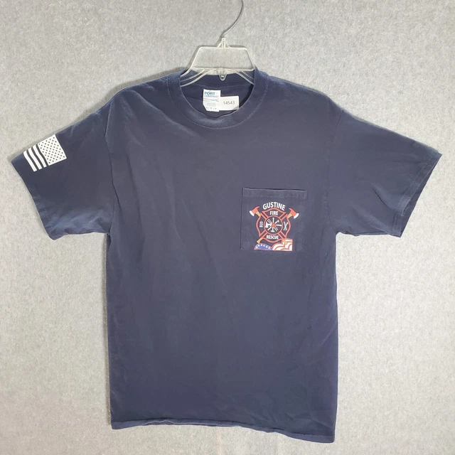 Gustine Fire Dept. Men T-Shirt Medium Navy Logo Fight Like A Girl American Flag