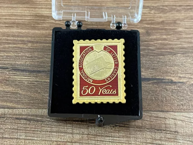 National Association of Letter Carriers 50 Years Gold Tone Stamp Lapel Pin USPS