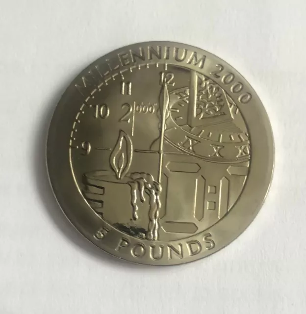 1999 Gibraltar £5 Five Pound Titanium Clock Time Candle Coin Millennium 2000
