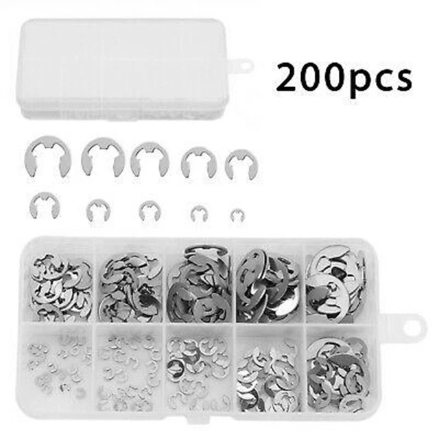 Bague de retenue E-Clip en acier inoxydable 200 pièces attaches E-Arbre Circlip