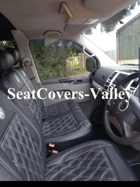 VW Transporter T5 T6 Front row (1+2)  3 Seater Leatherette Seat Covers VW Logos 2