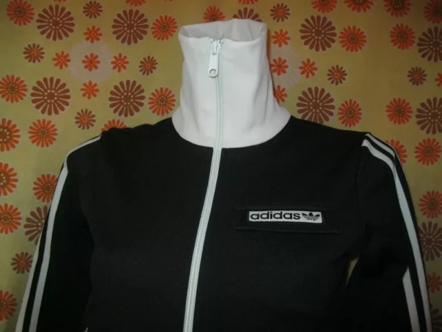 Vintage Ancienne VESTE de SURVÊTEMENT ADIDAS NOIR BLANC T34 FEMME Jacket Jogging