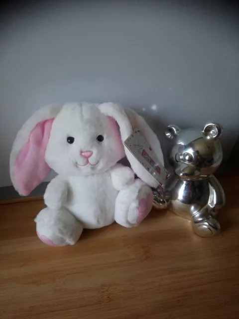 Peluche doudou lapin blanc rose Gipsy neuf  + cadeau offert