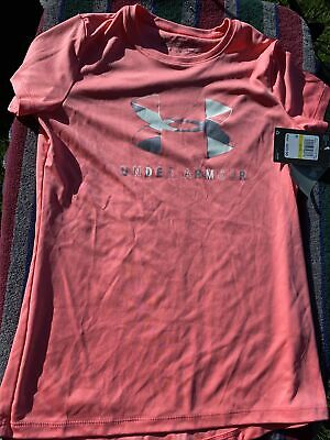 Under Armour Girls Youth Size Large Pink Polyester Logo Tee Shirt