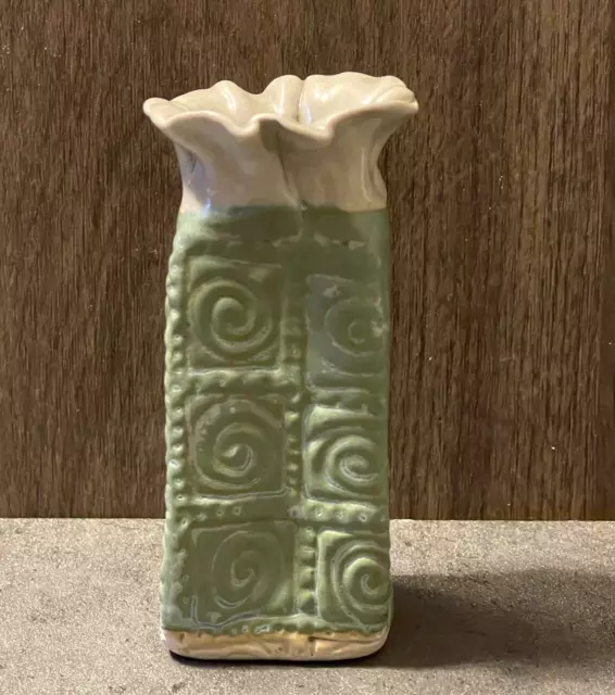 Barbara Haring Studio Art Pottery Hand Made Celadon Grey Vase 3.5" Signed