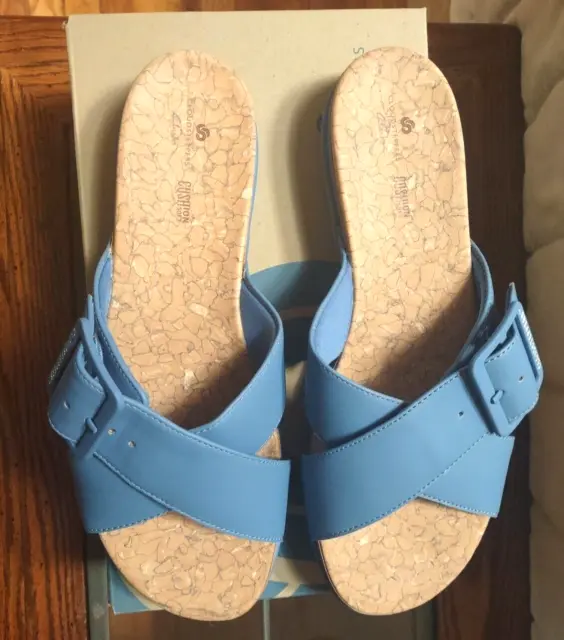 NEW CLARK CLOUDSTEPPERS JuneShell Skip BLue Comfort Slide Sandals Shoes ...