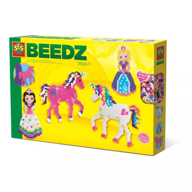 SES CREATIVE Children's Beedz Unicorns and Princesses Glitter Iron-on Beads