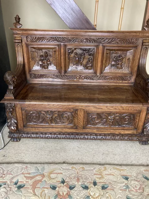 Carved Oak Settle