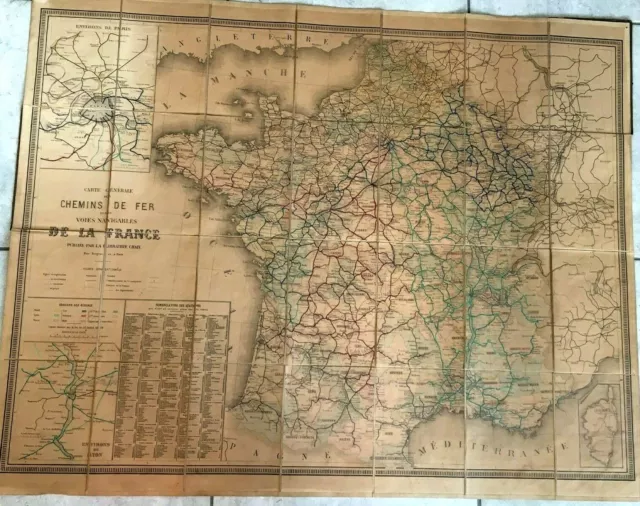 Carte Générale Des Chemins De Fer Et Voies Navigables De France. Chaix. 19ème