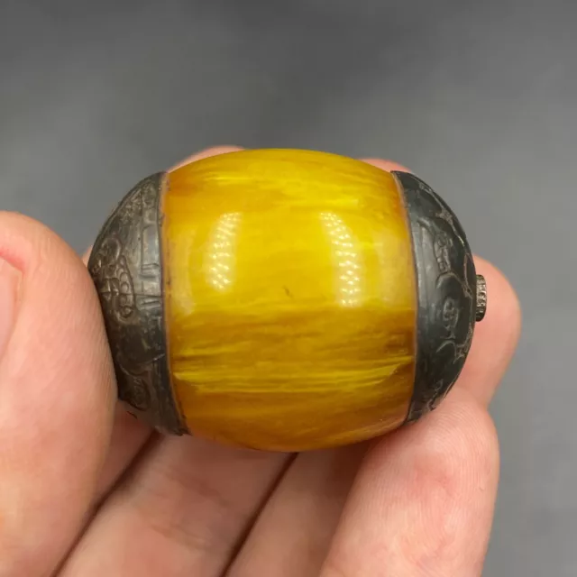 Very unique lovely ancient Roman Baltic old amber silver bead 3