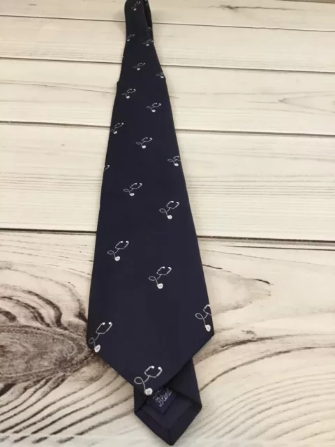 Vtg C.O.Y. Neckware Neck Tie Silk Blend Blue Doctor Medical Stethoscope Chicago