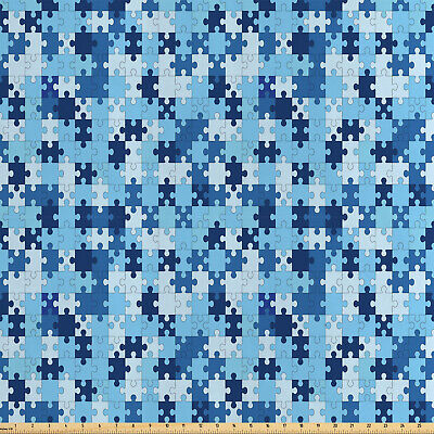 Modello di puzzle Tessuto al metro raso Blu Monotono Style
