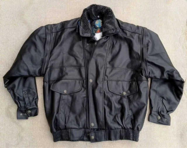 Gruppo V Moda Italia Men’s Faux Leather Bomber Jacket - Black - Size Xl.